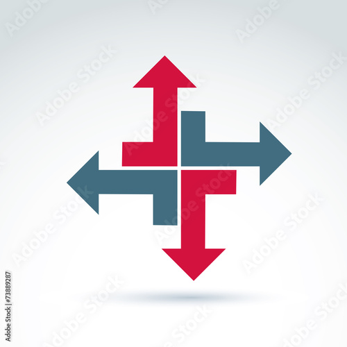 Vector abstract emblem with multidirectional arrows – up, down