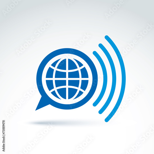 Vector speech bubble with earth illustration, global mass media,
