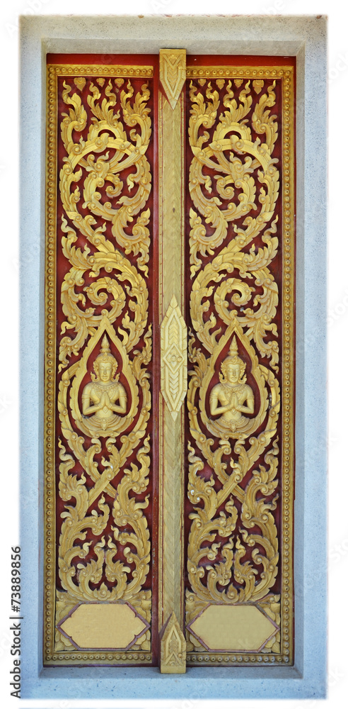 Golden tree and deva carving door