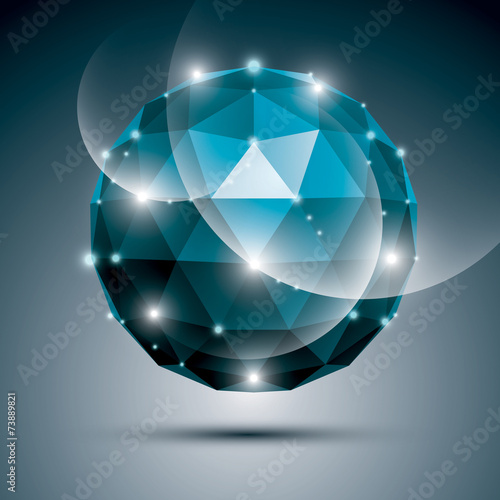 Abstract 3D sapphire gala sphere with gemstone effect, blue glos