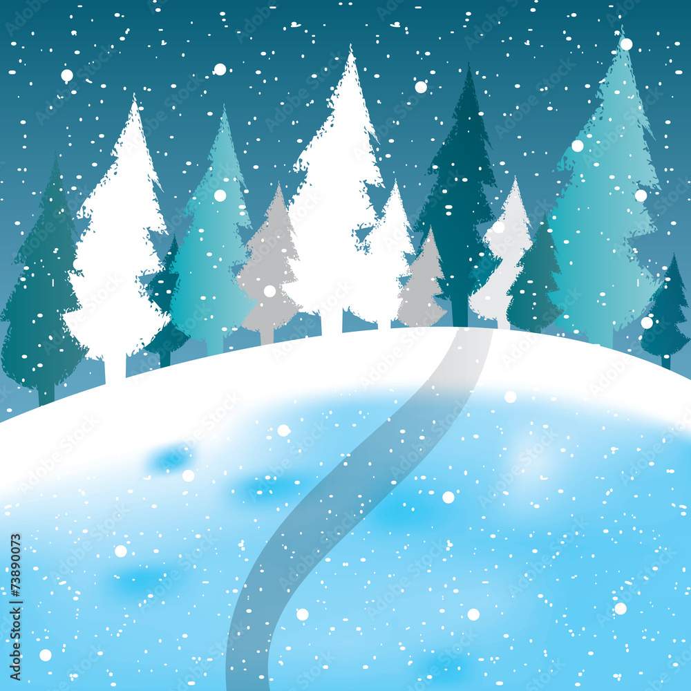 Vector of winter scene, white snow and blue sky.