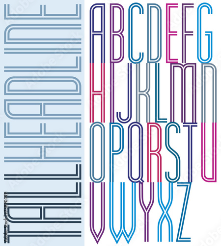 Poster condensed colorful font, striped compact tall double uppe