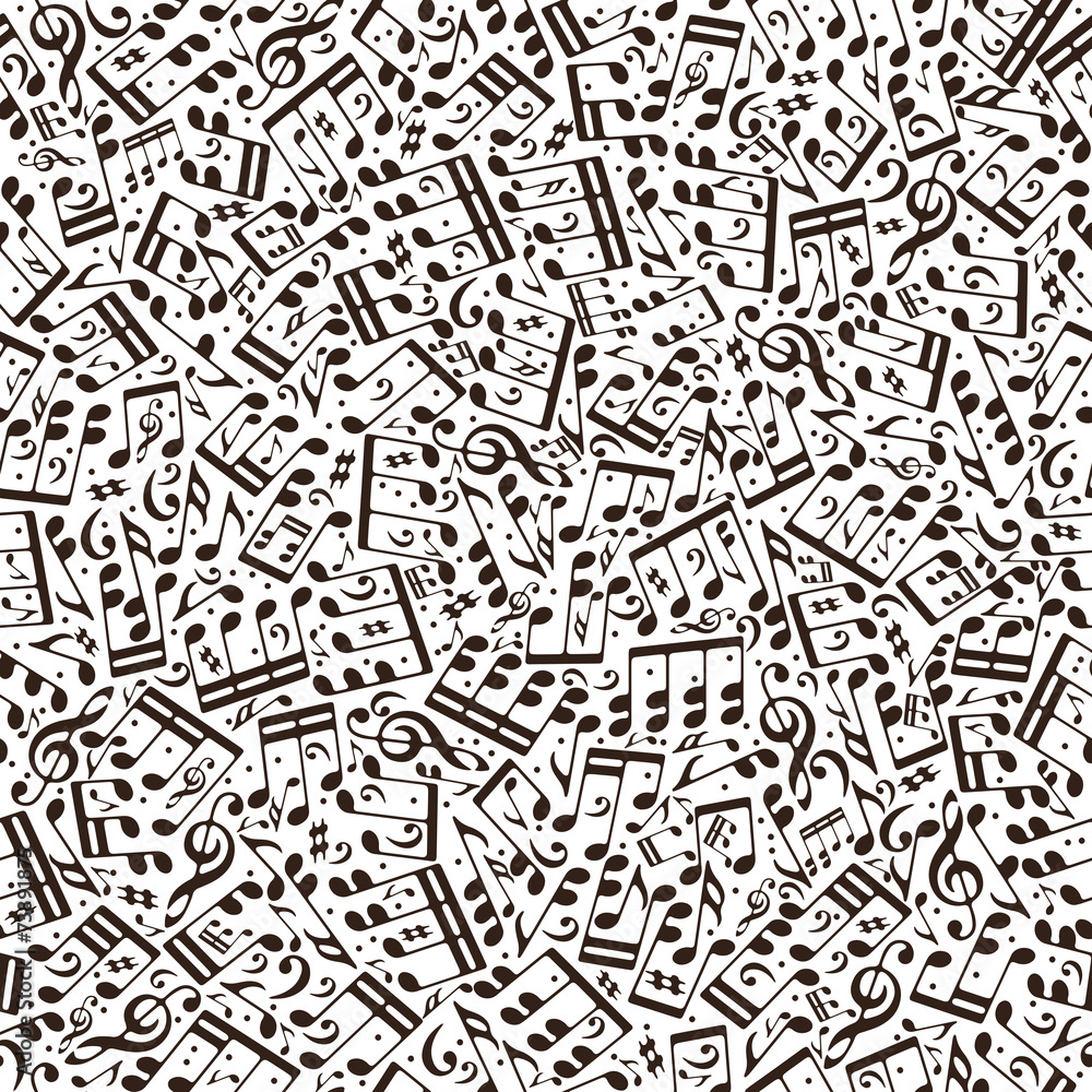 Vector brown monochromatic seamless pattern with musical notes a