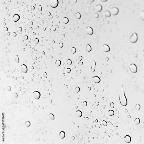Drops of rain on the inclined window (glass).