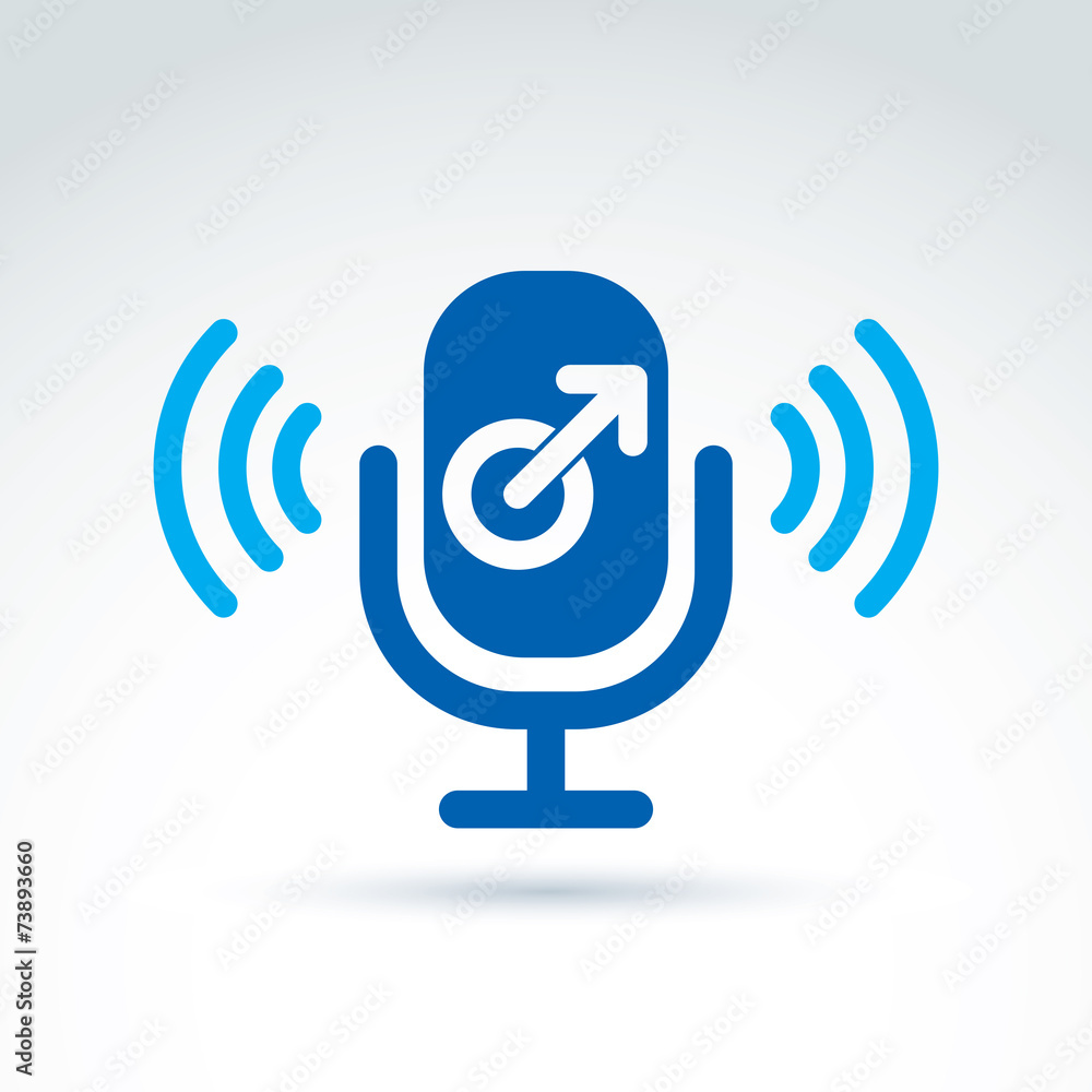 Microphone with a blue male sign, male gender symbol. Gay or man Microphone with a blue male sign, male gender symbol. Gay or man