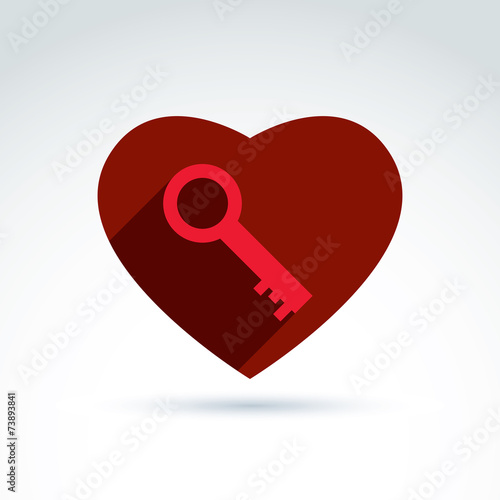 Vector red heart with a key...