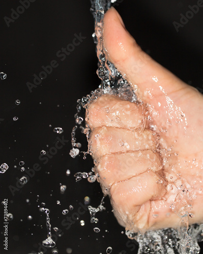 hand in water on a black background