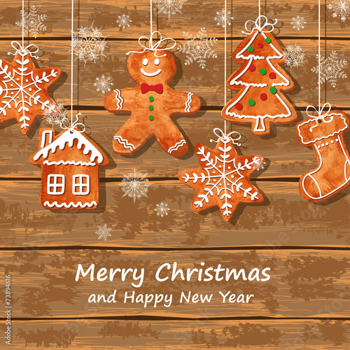 Christmas greeting card with gingerbread cookies
