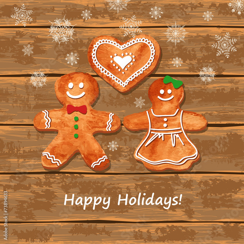 Christmas greeting card with gingerbread cookies