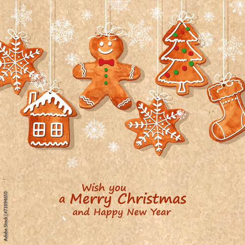 Christmas greeting card with gingerbread cookies