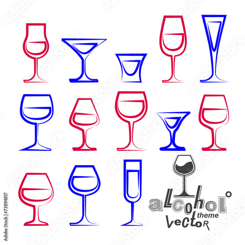 Vector glasses collection – martini, wineglass, cognac, whiske
