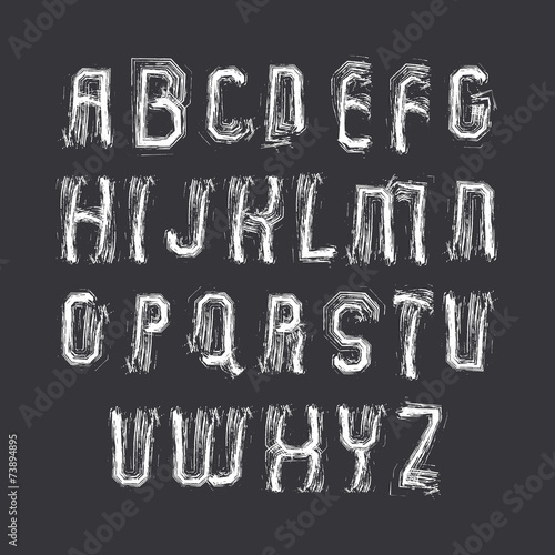 Vector white hand-painted letters isolated on dark background, s