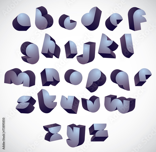 3d futuristic round font  monochrome dimensional alphabet.