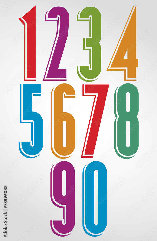 Colorful comic animated tall numbers with white outline. Colorful comic animated tall numbers with white outline.