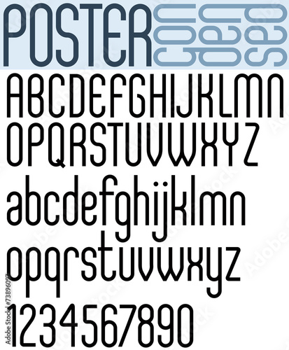 Poster black semibold condensed font and numbers.