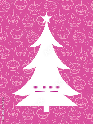 Vector colorful cupcake party Christmas tree silhouette pattern