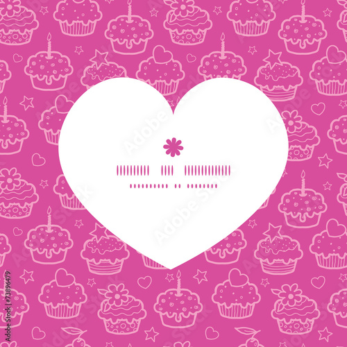 Vector colorful cupcake party heart silhouette pattern frame