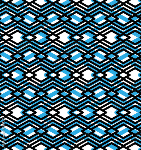 Blue abstract seamless pattern with interweave lines. Vector orn