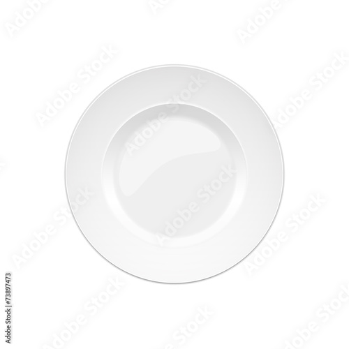 one isolated white porcelain plate on a white background