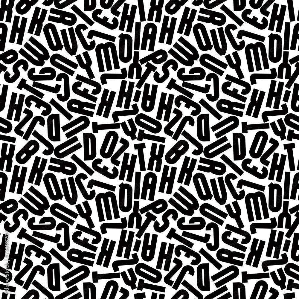 Black monochrome seamless pattern, decorative lowercase letters