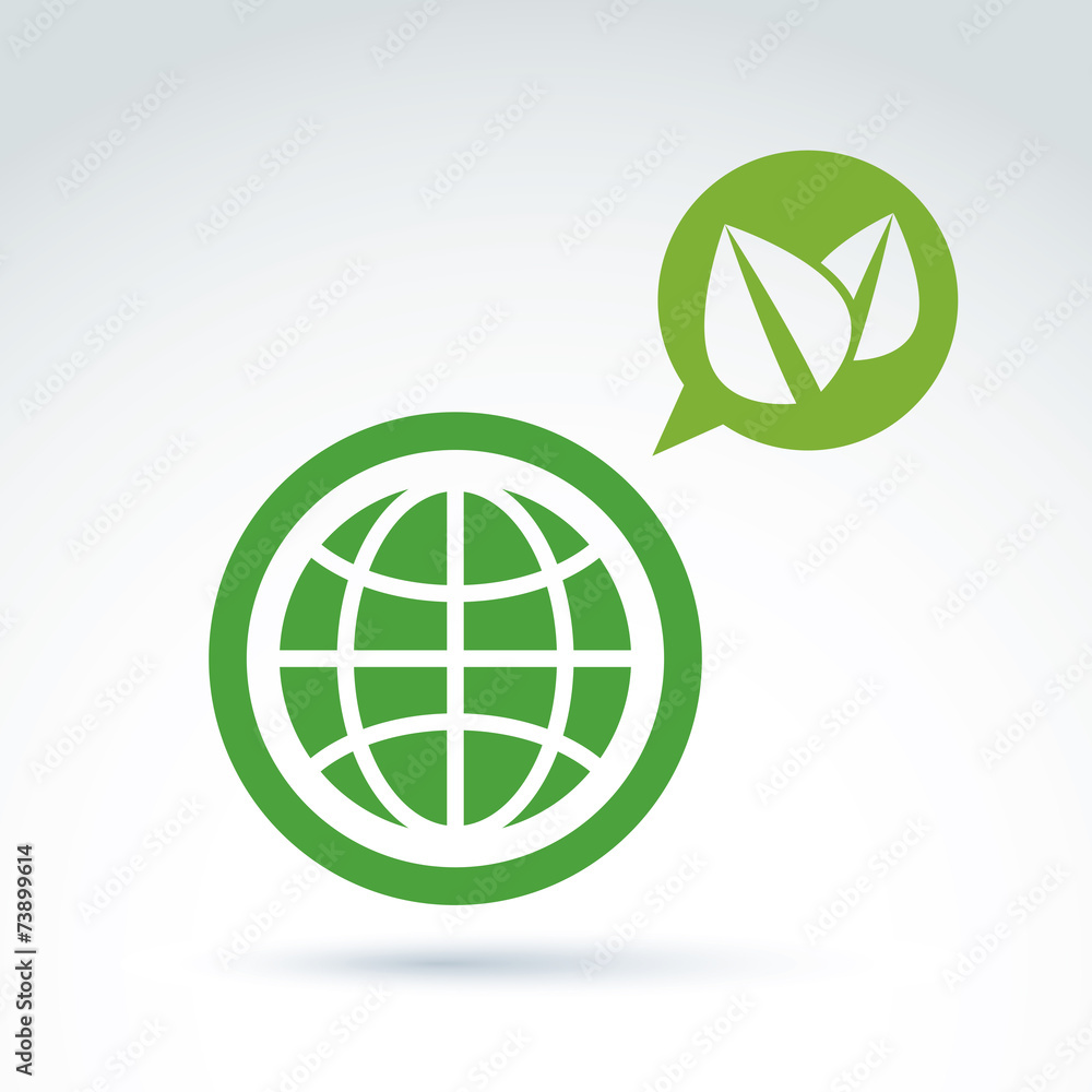 Green eco planet conceptual symbol, earth and speech bubble with Green eco planet conceptual symbol, earth and speech bubble with
