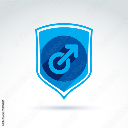 Shield with a blue male sig...
