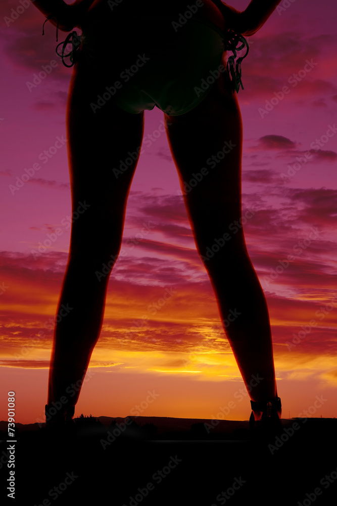 silhouette woman in bikini and heels legs straight