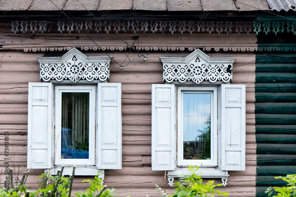 Fototapeta premium Wooden window with shutter doors.