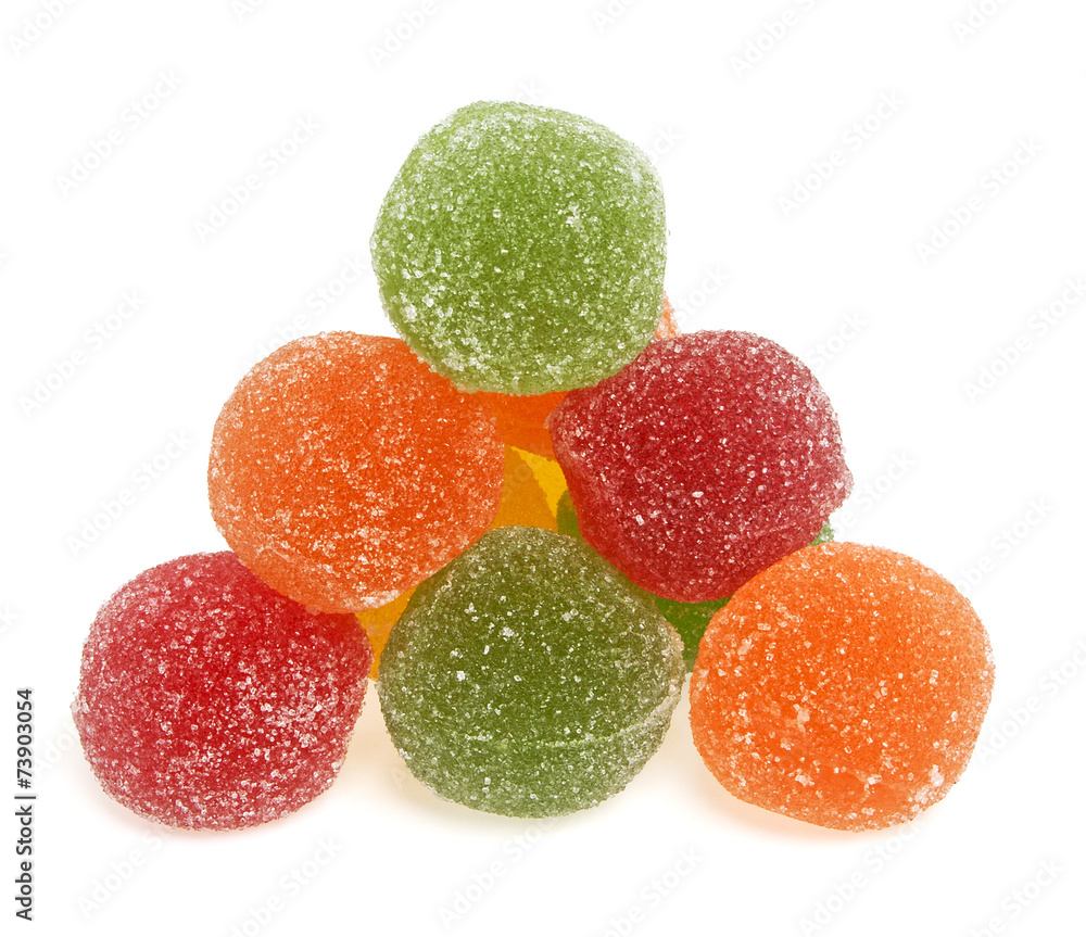 Jujube colored balls, isolated on a white background Jujube colored balls, isolated on a white background