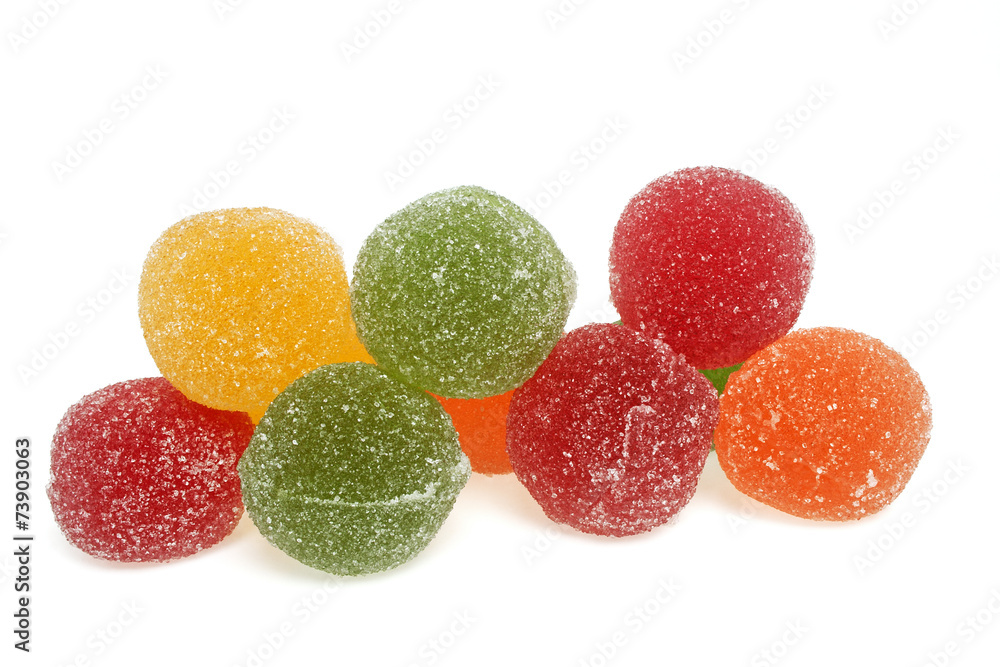 Jujube colored balls, isolated on a white background Jujube colored balls, isolated on a white background