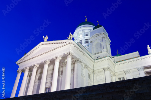 Famous Helsinki Cathedral from low-angle at twilight