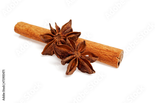 Stars anise and cinnamon isolated on a white background
