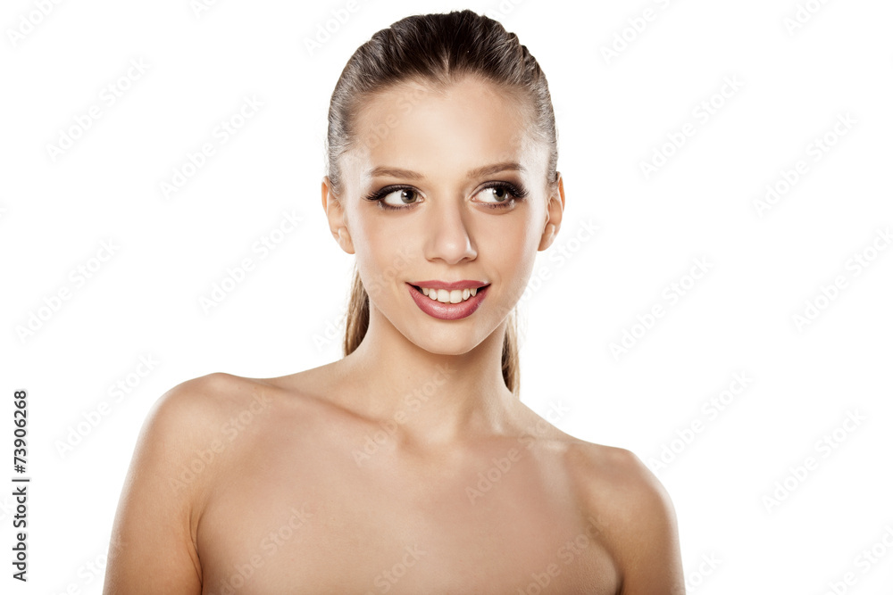 smiling beautiful blonde on a white background smiling beautiful blonde on a white background