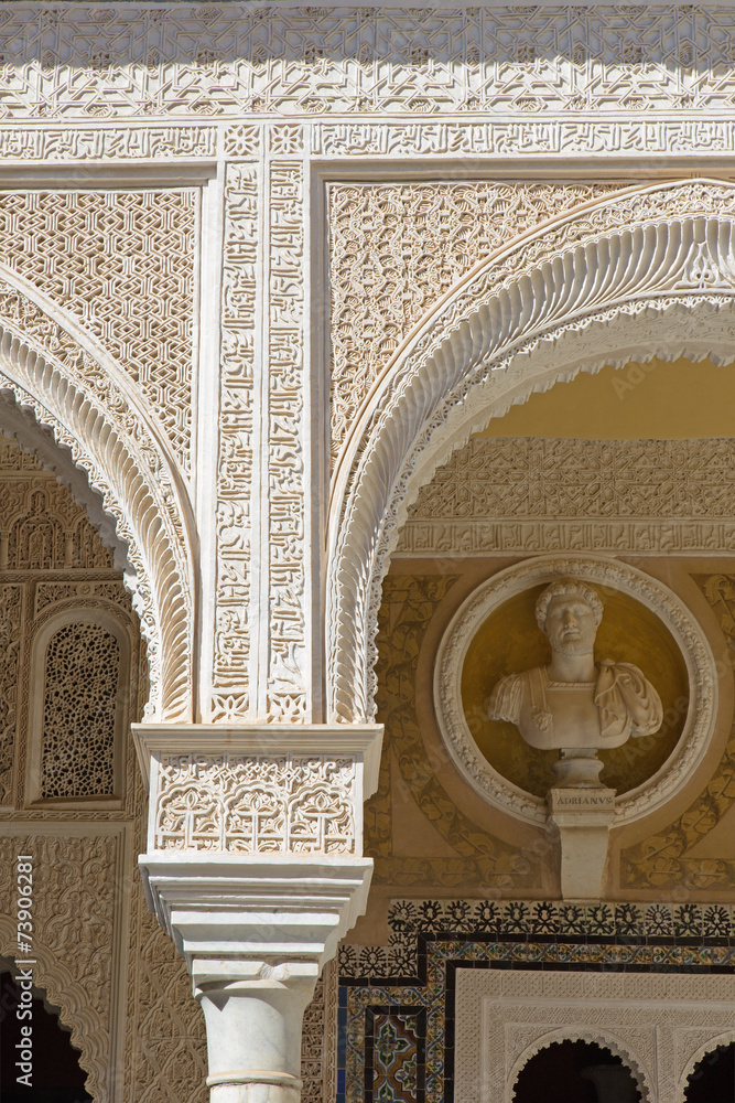 Seville - mudejar stucco in courtyard of Casa de Pilatos.
