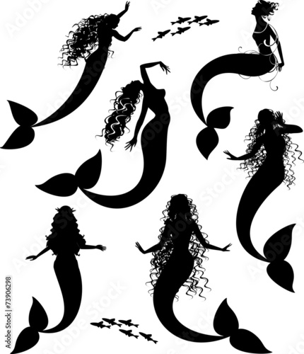 Six silhouettes of mermaid