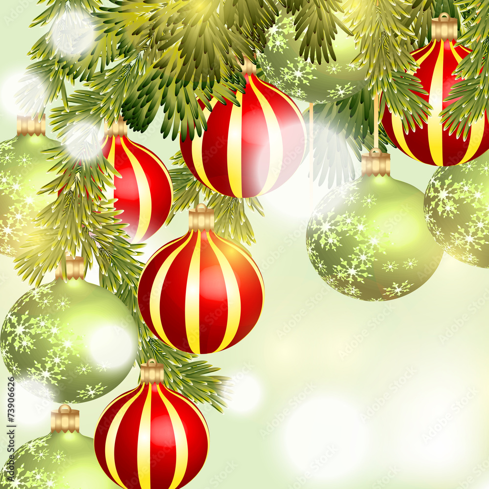 Christmas background with baubles - obrazy, fototapety, plakaty 