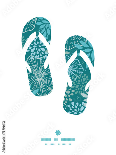 Vector blue and gray plants flip flops silhouettes pattern frame