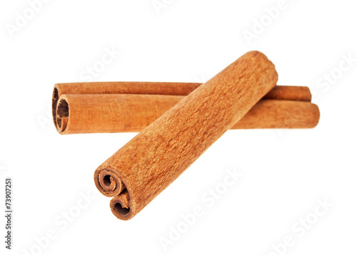 Cinnamon sticks on a white background