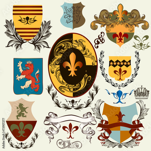 Collection of vector heraldic shields for design