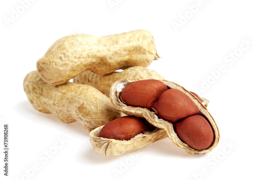 Dried peanuts isolated on the white background