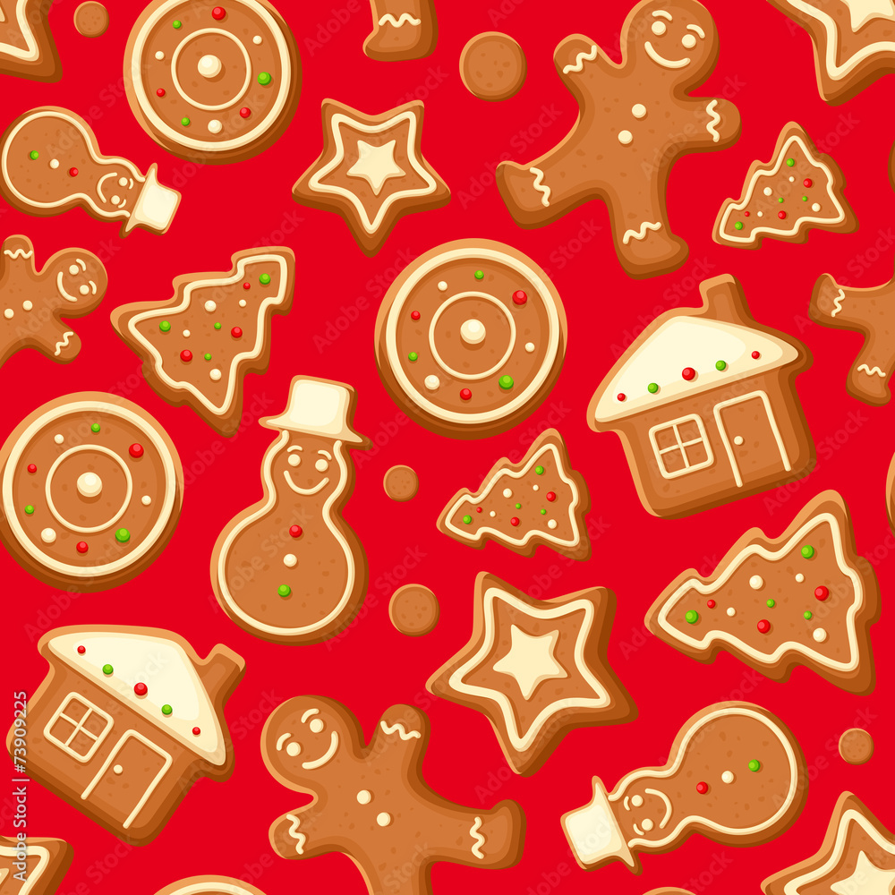 Fototapeta premium Seamless background with gingerbread cookies. Vector.