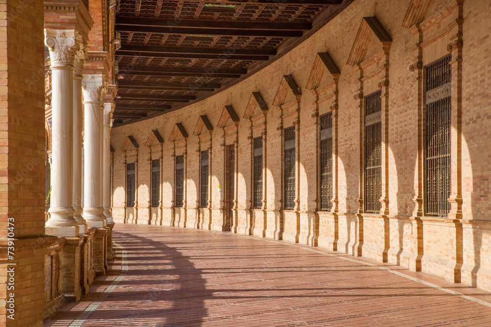 Seville - The porticoes of Plaza de Espana square