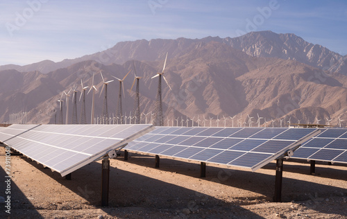 Clean Green Energy Wind Turbines Desert Solar Power
