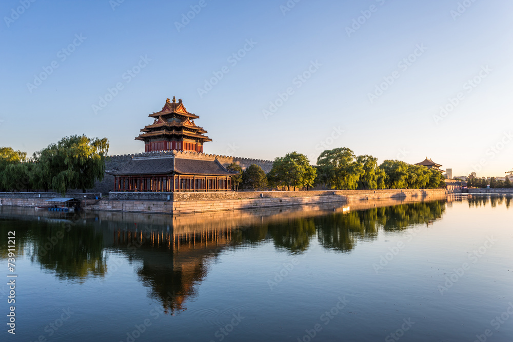 moat and watchtower of imperial palace in Beijign, china