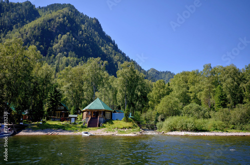 View of the campsite on the shore of Lake Teletskoye © alekskai