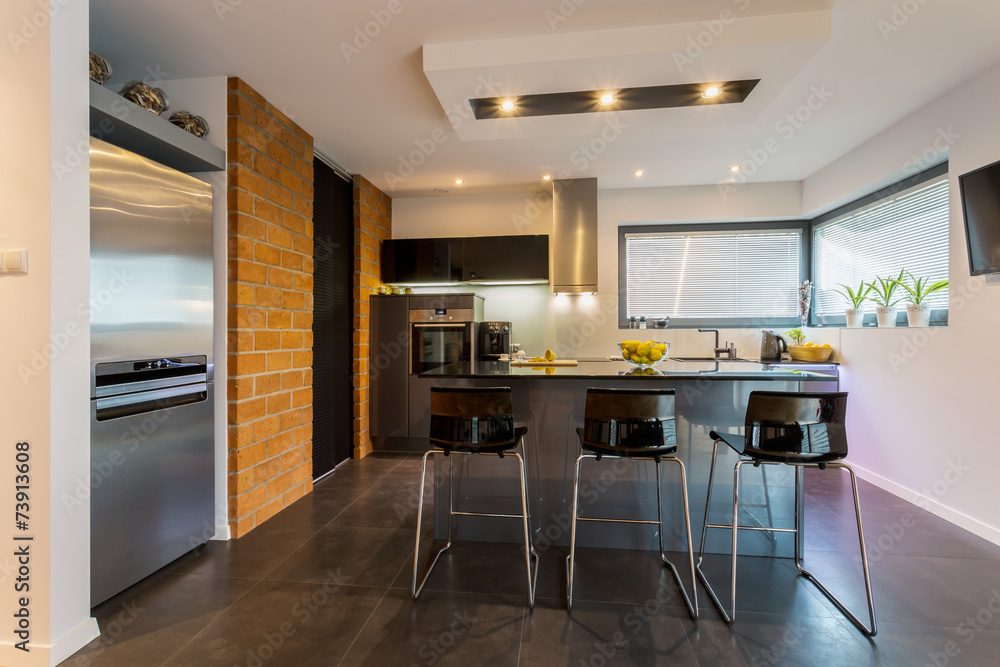 Brick wall in contemporary kitchen Brick wall in contemporary kitchen