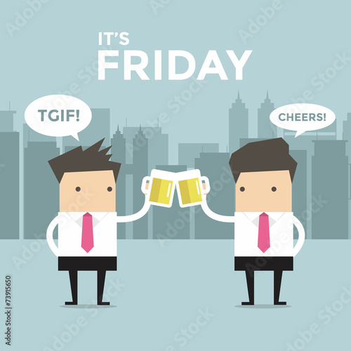 It's Friday Business man to toast with beer vector