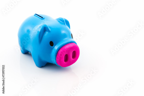 Blue piggy bank saving.