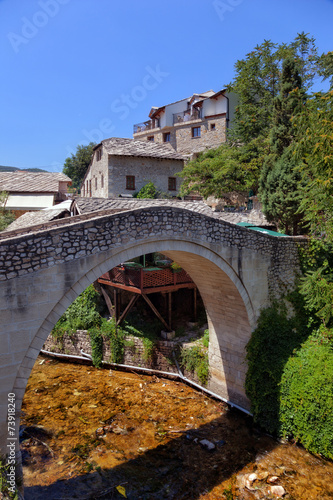 Typical old stone bridge in Mostar, Bosnia and Herzegovina.
