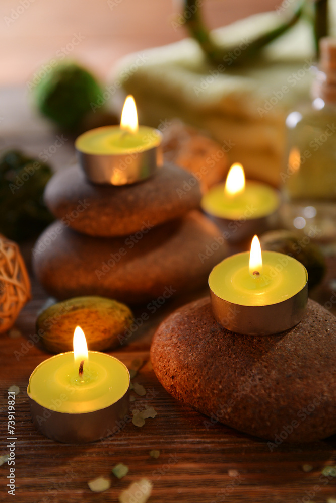 Composition of spa treatment on wooden background Composition of spa treatment on wooden background